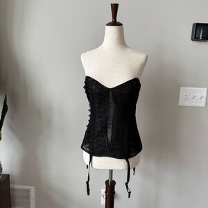 Adore Me Lace and Embroidery Black Strapless Corset Top with Ribbing